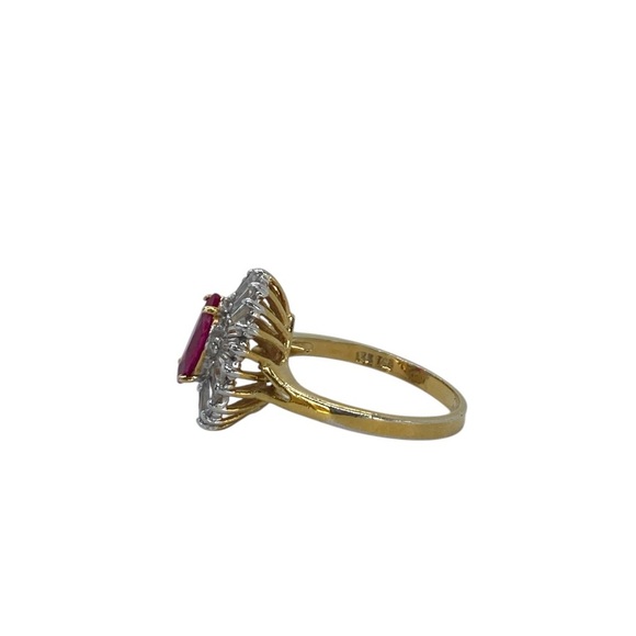 Vintage 18K GE Marquise Baguette Halo Ring Vivid Pink & Clear Stones Size 9 - Picture 6 of 8